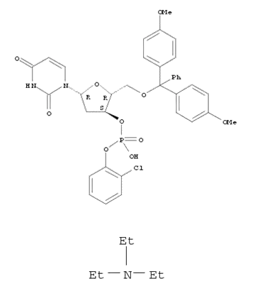 Molecular Structure of 93778-60-0 (3'-Uridylic acid, 5'-O-[bis(4-methoxyphenyl)phenylmethyl]-2'-deoxy-, mono(2-chlorophenyl) ester, compd. with N,N-diethylethanamine (1:1) (9CI))
